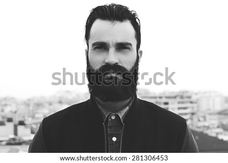 Bearded man black and white portrait