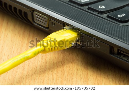 yellow network cable connect to laptop computer