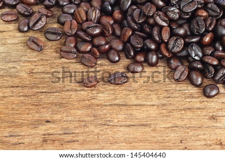 Coffee on grunge wooden background Fresh coffee beans on wood and linen bag, ready to brew delicious coffee