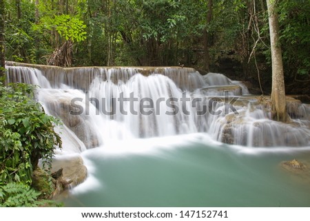 Water fall in raining season located in deep rain forest jungle