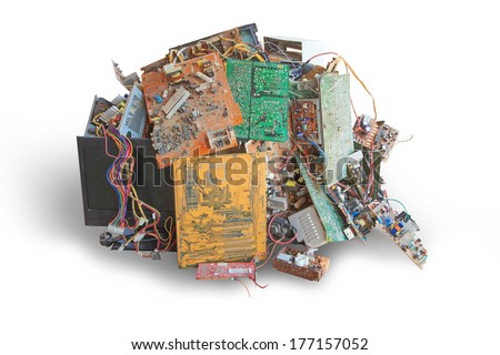 Electronic waste ready for recycling isolate on white background
