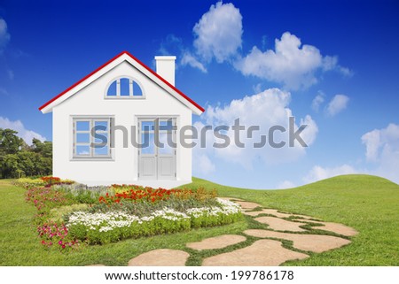 Country landscape with new house illustration of cool detailed house isolated