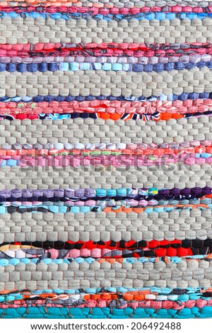 Colorful knitted cloth reuse Closeup of crochet rag rug