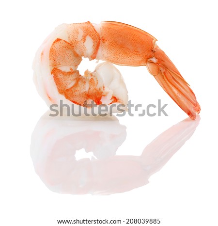 Boiled prawn peeled shrimp ready to cook eat some shadow on white isolated with clipping path.