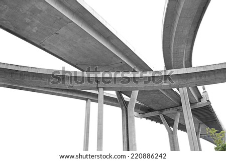 Elevated expressway. The curve of suspension bridge Large elevated traffic highway in Bangkok, Thailand. isolated on white background with clipping path.