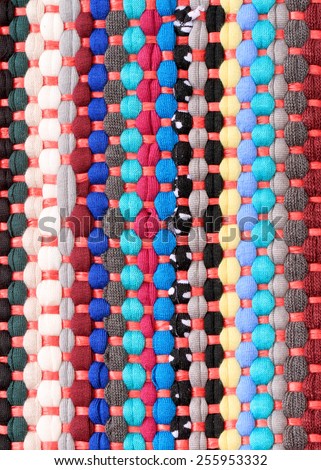 Colorful knitted cloth reuse Closeup of crochet rag rug