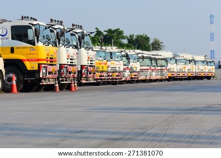 BANGKOK THAILAND - APRIL 20 : Fuel truck stops for parking in a row at Bangkok city during a long weekend of staff have returned to relax with Celebrate Songkran Festival  on 20 April 2015.