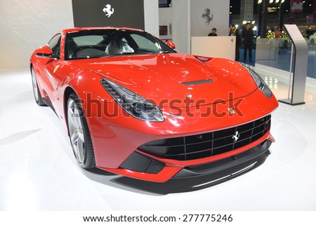 BANGKOK THAILAND - MAY 09 : Red Ferrari Super car showing on exhibit space agency in Bangkok Thailand on 09 May 2015