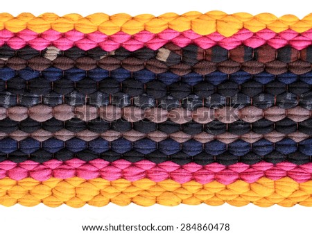 Colorful knitted cloth reuse Closeup of crochet rag rug this has clipping path.