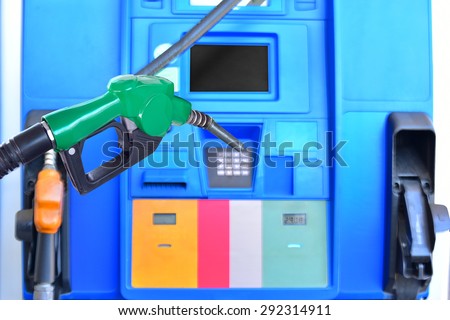 Green Fuel nozzle Car service Oil station.