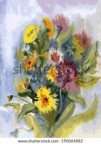 Watercolor flowers. Painting in watercolor, watercolor painting, bouquet of flowers, flower bouquet, watercolor bouquet.