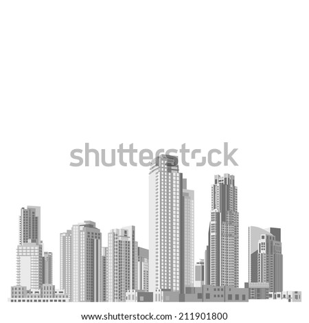 Set of vector skyscrapers with diverse architecture facades. Architecture skyscrapers of a big city. Houses and office buildings in a big city.