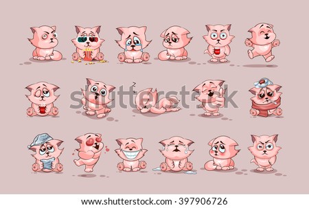 Set Vector Stock Illustrations isolated Emoji character cartoon cat stickers emoticons with different emotions for site, infographics, video, animation, websites, e-mails, newsletters, reports, comics