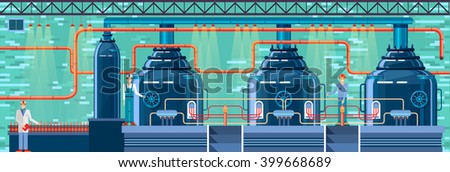 Stock vector illustration interior of brewery, modern architectures, factory building in flat style element for infographic, website, icon, games, motion design, video