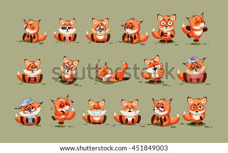 Set Vector Stock Illustrations isolated Emoji character cartoon Fox stickers emoticons with different emotions for site, info graphic, video, animation, websites, e-mails, newsletters, reports, comics