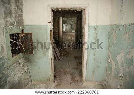 Dilapidated passage in the school of Pripyat / Chernobyl disaster