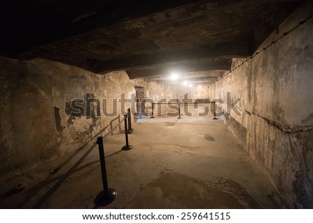 OSWIECIM, POLAND - MARCH 1, 2015 - Concentration camp Auschwitz II a former Nazi extermination camp on March 1, 2015 in Oswiecim. Auschwitz II was the biggest nazi concentration camp in Europe.