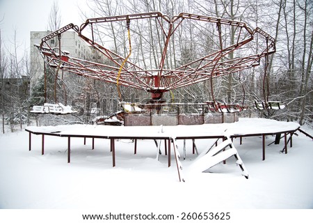Amusement park in Pripyat in winter / Chernobyl disaster