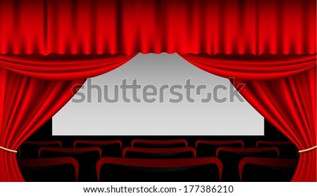 Stage interior with red curtains and seats