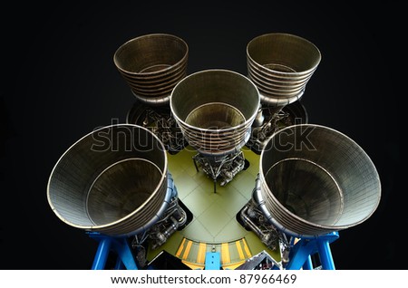 F-1 rocket engines used to power the first stage booster of the  NASA Saturn V rocket.