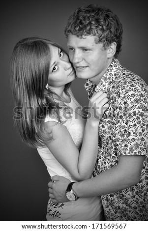 A sexy and attractive man and woman couple. black and white photo
