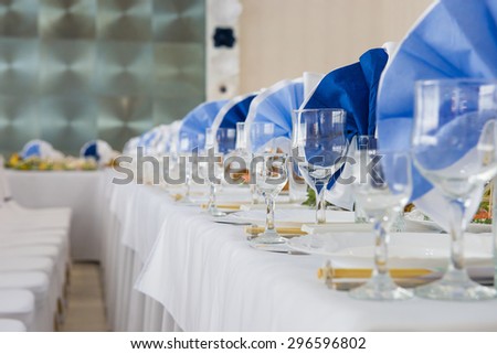 restaurant interior white and blue. new and clean luxury restaurant in european style