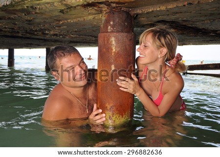 young couple on vacation at sea. man and woman in love