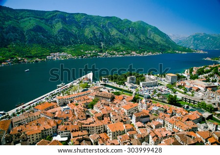 top view of Kotor. Roof tops of the old town Kotor.