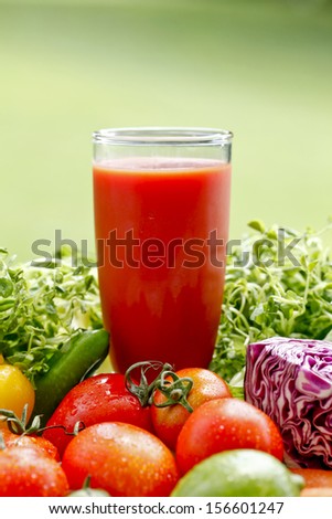 Shot with outdoor tables along with the material the tomato juice