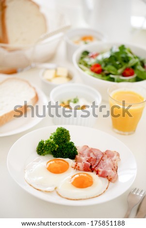 Bacon and eggs, well-balanced breakfast