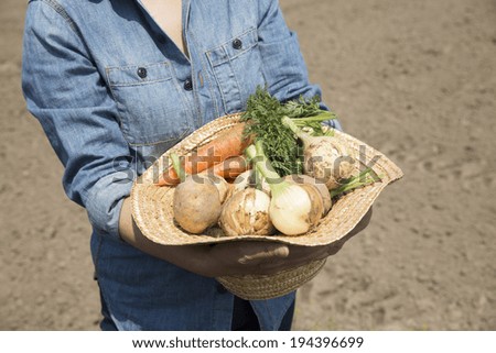 Add to straw hat vegetables harvested
