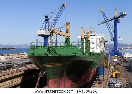 Ship in dry dock for repairs