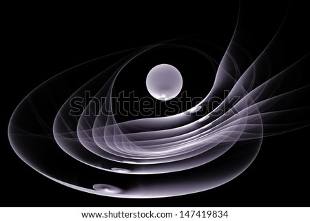 Abstract background, delicate waves and sphere on black