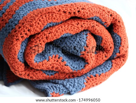 grey and terracotta crocheted blanket, handmade