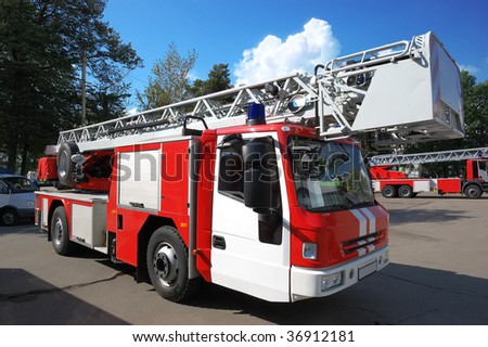 Modern fire truck over a blue sky