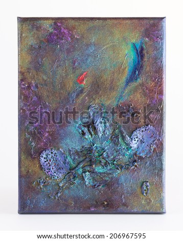 Color Abstract Painting with Fabric on Canvas