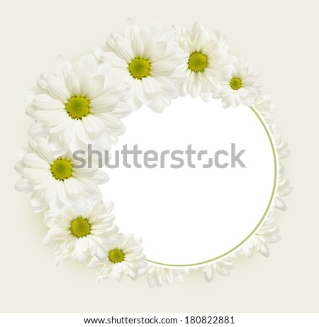 Background with daisy flowers and round frame