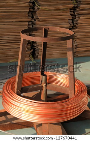 annular copper tube in a factory, industrial raw materials
