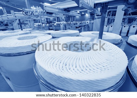 cotton group on a spinning production line in a factory