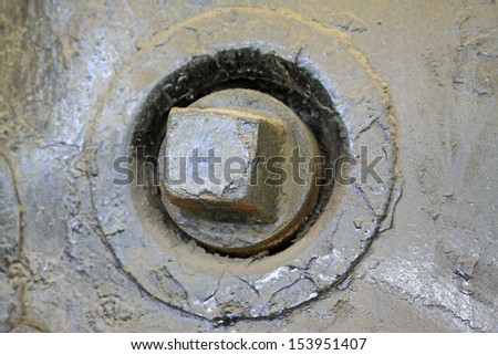 Square cast iron valve control, closeup of photo