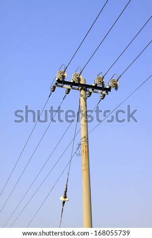 electric power facilities in the blue sky, steel power transmission facilities