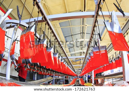 TANGSHAN - DECEMBER 20 Steel shovel production line in a manufacturing enterprise, on December 20, 2013, tangshan city, hebei province, China.