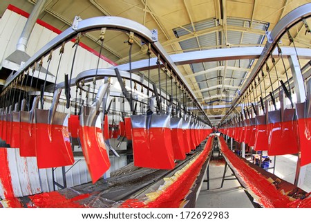 TANGSHAN - DECEMBER 20: Steel shovel production line in a manufacturing enterprise, on December 20, 2013, tangshan city, hebei province, China.