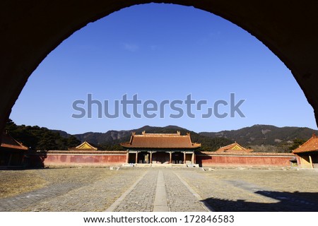 The ancient Chinese traditional style of buildings landscape, in the Eastern Tombs of the Qing Dynasty, on december 15, 2013, ZunHua, hebei province, China.