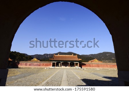 The ancient Chinese traditional style of buildings landscape, in the Eastern Tombs of the Qing Dynasty, on december 15, 2013, ZunHua, hebei province, China.