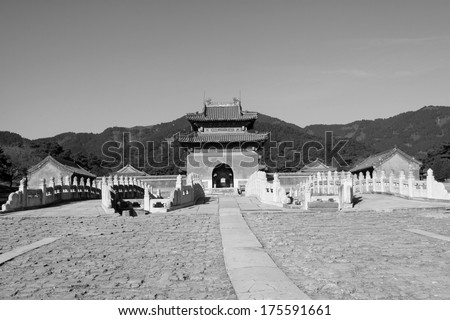 ancient Chinese traditional style of buildings landscape, in the Eastern Tombs of the Qing Dynasty, on december 15, 2013, ZunHua, hebei province, China.