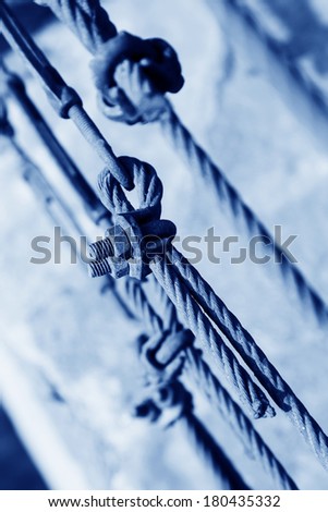 steel wire rope full of greasy dirt and connection fasteners