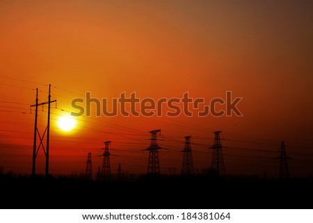 electric tower in the evening sky, power transmission facilities
