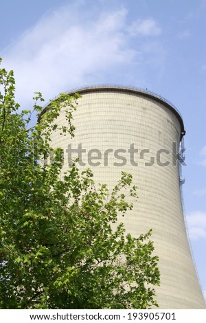 heavy industrial water cooling tower and the green tree, north china