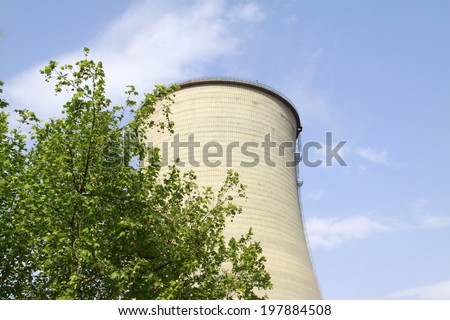 heavy industrial water cooling tower and the green tree, north china